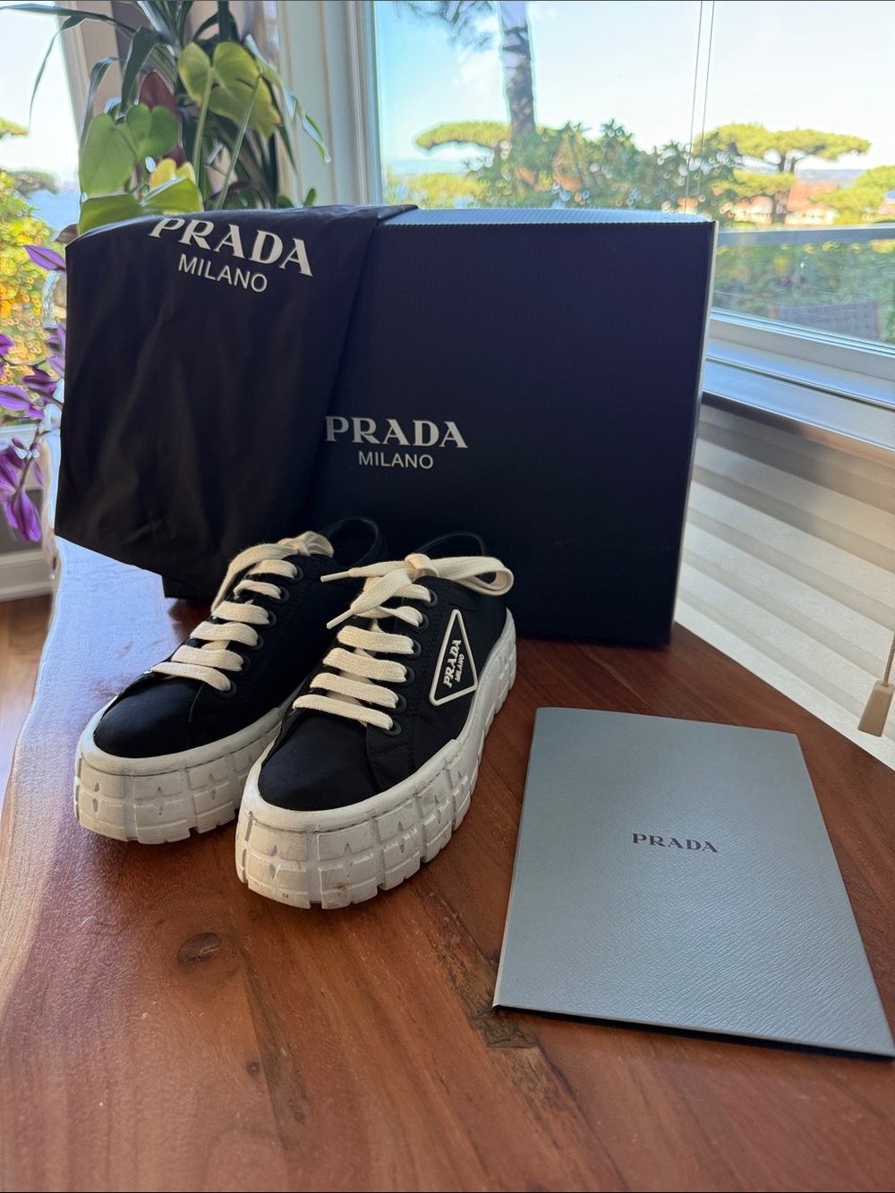 Prada Black Nylon Platform Sneakers with White Soles